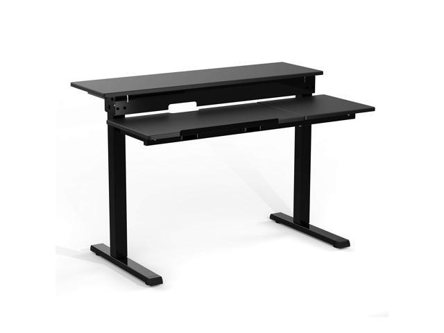 Stand Up Desk Store 40' Manual Adjustable Height Split Level Drafting Table Ergonomic Desk with Monitor Shelf (Black/Black)