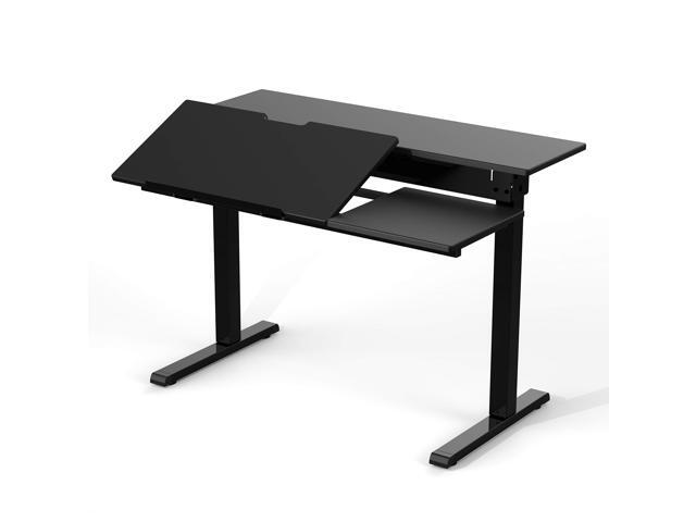 Stand Up Desk Store 40' Manual Adjustable Height Split Level Drafting Table Ergonomic Desk with Monitor Shelf (Black/Black)