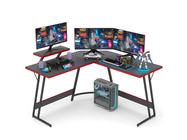 Devoko L Shaped Gaming Desk Computer Desk 51 Office Corner Desk with Monitor Stand Home Gaming Writing Study Table Workstation (Carbon Fibre Black)