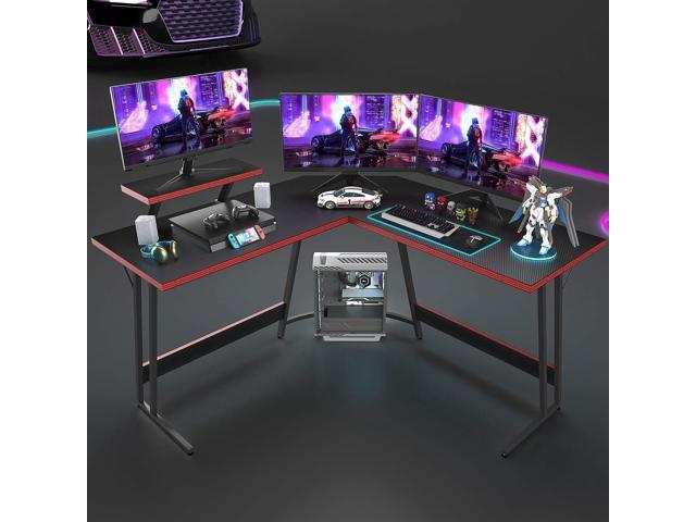 Devoko L Shaped Gaming Desk Computer Desk 51 Office Corner Desk with Monitor Stand Home Gaming Writing Study Table Workstation (Carbon Fibre Black)