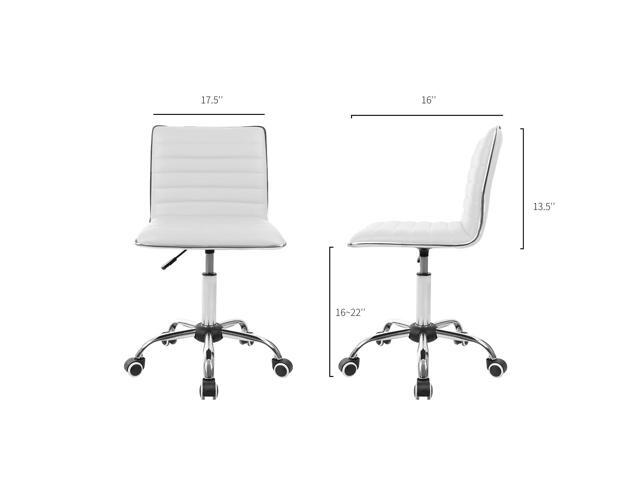 JUMMICO Armless Vanity Office Chair with Wheels, Small Cute Makeup Desk Chair Ribbed Leather Swivel Computer Task Chair (White)