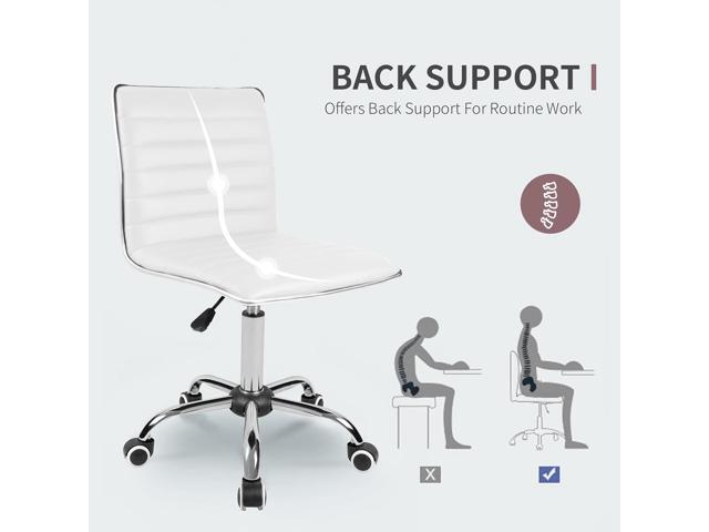 JUMMICO Armless Vanity Office Chair with Wheels, Small Cute Makeup Desk Chair Ribbed Leather Swivel Computer Task Chair (White)