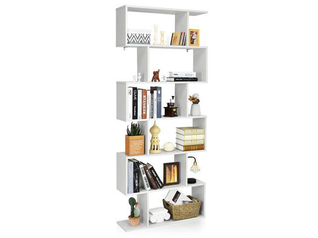 Tangkula 6 Tier S Shaped Bookshelf, 31.5''L x 9''W x 75''H, Wooden Bookcase and Bookshelves w/Anti-Toppling Device, Room Divider Display Shelves...