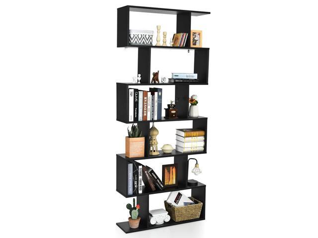 Tangkula 6 Tier S Shaped Bookshelf, 31.5''L x 9''W x 75''H, Wooden Bookcase and Bookshelves w/Anti-Toppling Device, Room Divider Display Shelves...