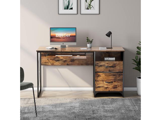 Bestier Office Desk with Drawers, 55 inch Industrial Computer Desk with Storage, Wood Teacher Desk with Keyboard Tray & File Drawer for Home...
