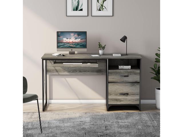Bestier Office Desk with Drawers, 55 inch Industrial Computer Desk with Storage, Wood Teacher Desk with Keyboard Tray & File Drawer for Home...