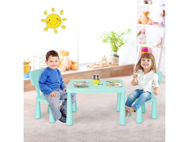 Costzon Kids Table and Chairs, 3 Piece Plastic Easy Clean Children Activity Desk for Reading, Drawing, Snack Time, Arts Crafts, Preschool,...