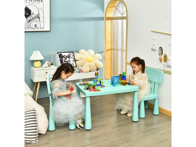 Costzon Kids Table and Chairs, 3 Piece Plastic Easy Clean Children Activity Desk for Reading, Drawing, Snack Time, Arts Crafts, Preschool,...
