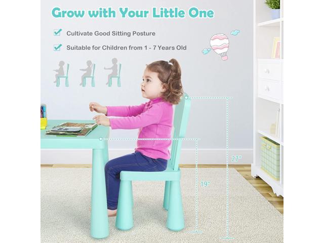 Costzon Kids Table and Chairs, 3 Piece Plastic Easy Clean Children Activity Desk for Reading, Drawing, Snack Time, Arts Crafts, Preschool,...