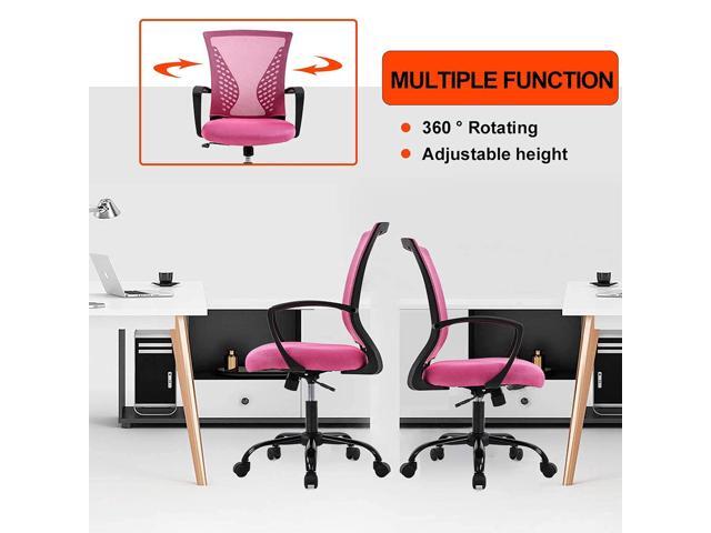 Cute Desk Chair Conference RoomChairs Home Office Mesh Computer with Lumbar Support Armrest Mid Back Rolling Swivel Adjustable Task Pink for...