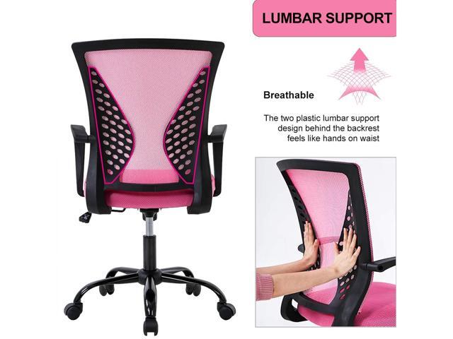 Cute Desk Chair Conference RoomChairs Home Office Mesh Computer with Lumbar Support Armrest Mid Back Rolling Swivel Adjustable Task Pink for...
