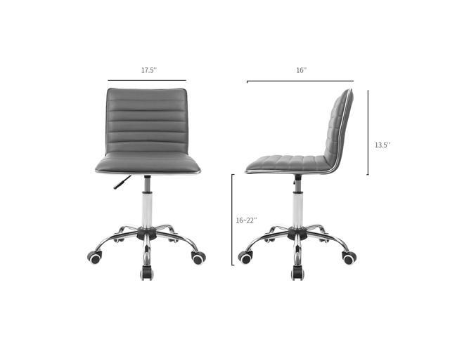 JUMMICO Armless Vanity Office Chair with Wheels, Small Cute Makeup Desk Chair Ribbed Leather Swivel Computer Task Chair (Gray)