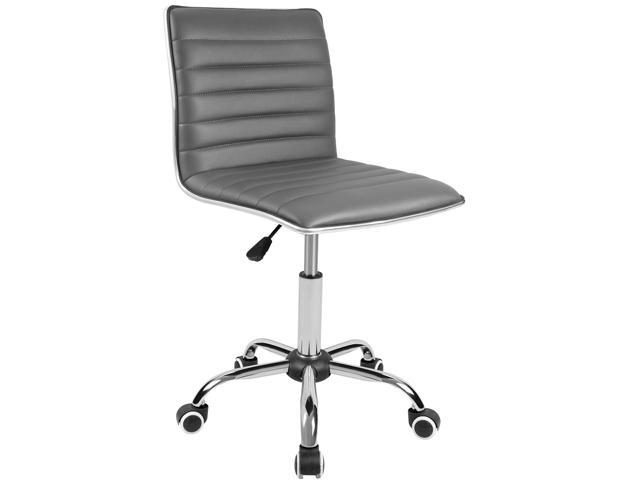 JUMMICO Armless Vanity Office Chair with Wheels, Small Cute Makeup Desk Chair Ribbed Leather Swivel Computer Task Chair (Gray)