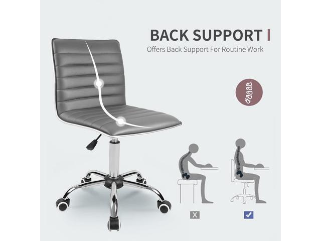 JUMMICO Armless Vanity Office Chair with Wheels, Small Cute Makeup Desk Chair Ribbed Leather Swivel Computer Task Chair (Gray)