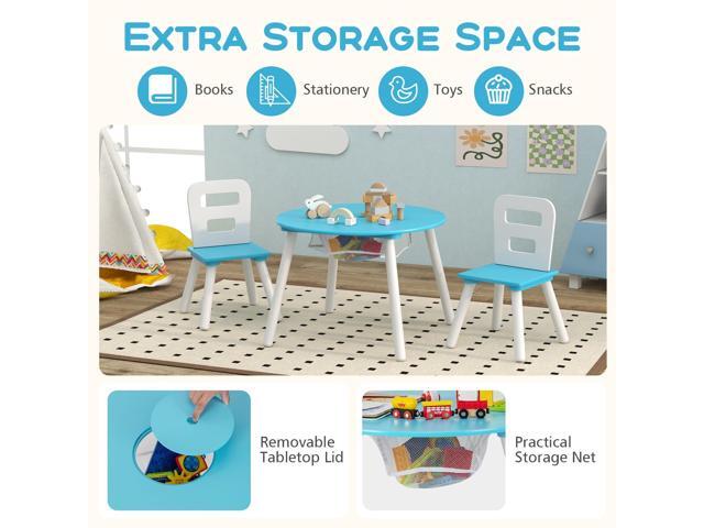 Costzon Kids Table and Chair Set, Wood Activity Table w/Center Mesh Storage, Children Furniture Gift for Boys & Girls, Ideal for Arts, Crafts,...