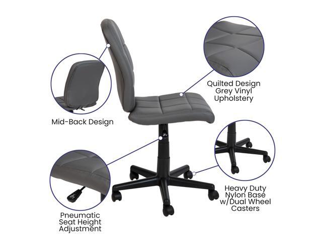 EMMA + OLIVER Mid-Back Gray Quilted Vinyl Swivel Task Office Chair - Home Office Chair