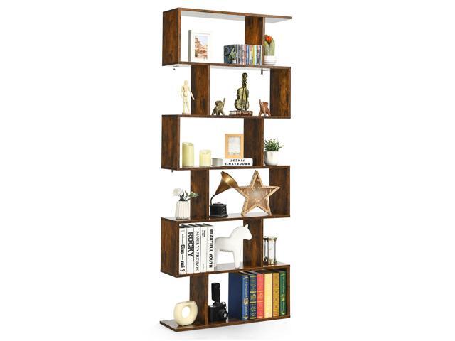 Tangkula 6 Tier S Shaped Bookshelf, 31.5''L x 9''W x 75''H, Wooden Bookcase and Bookshelves w/Anti-Toppling Device, Room Divider Display Shelves...