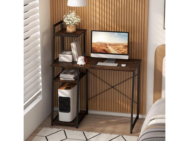 COSTWAY Computer Desk with 4-Tier Storage Shelves, Home Office Desk Writing Table with Sturdy X-Shape Frame, Adjustable Foot Pads, Modern Simple...