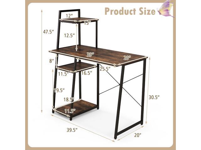 COSTWAY Computer Desk with 4-Tier Storage Shelves, Home Office Desk Writing Table with Sturdy X-Shape Frame, Adjustable Foot Pads, Modern Simple...
