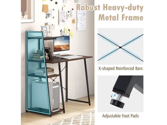 COSTWAY Computer Desk with 4-Tier Storage Shelves, Home Office Desk Writing Table with Sturdy X-Shape Frame, Adjustable Foot Pads, Modern Simple...
