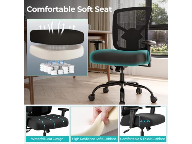POWERSTONE Big and Tall Office Chair 400lbs - Heavy Duty With Thickened Soft Seat, Ergonomic Mesh, Adjustable Lumbar Support and Armrest for Heavy...