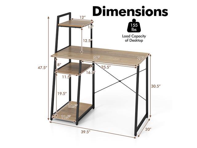 POWERSTONE 40' Computer Desk with 4-Tier Storage Shelves, Home Office Corner Desk Writing Study Workstation Table for Small Space, Natural
