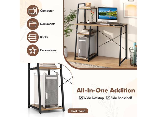 POWERSTONE 40' Computer Desk with 4-Tier Storage Shelves, Home Office Corner Desk Writing Study Workstation Table for Small Space, Natural
