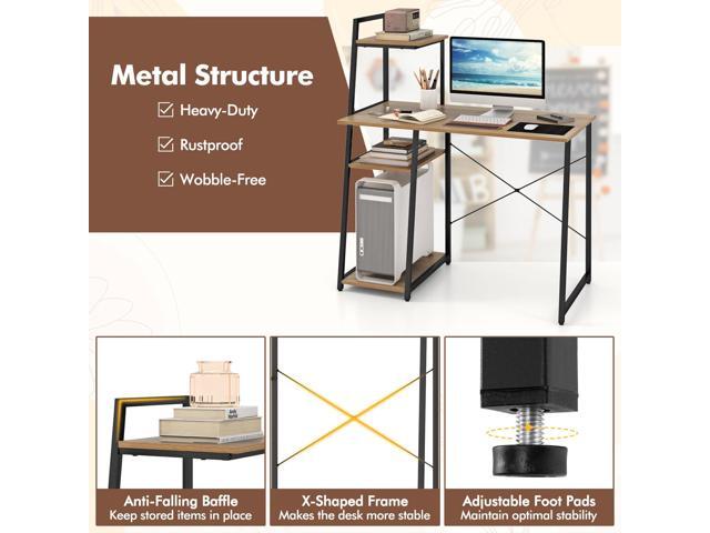POWERSTONE 40' Computer Desk with 4-Tier Storage Shelves, Home Office Corner Desk Writing Study Workstation Table for Small Space, Natural