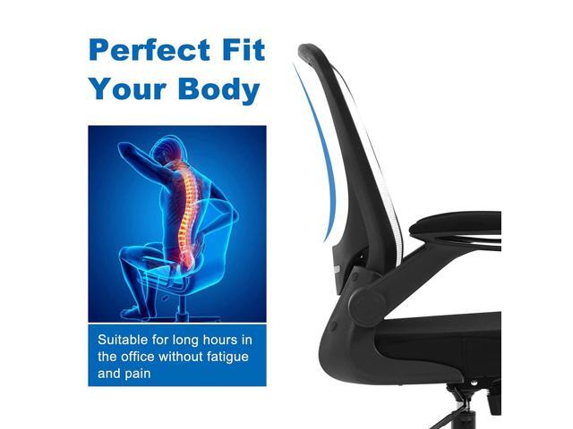 Dkeli Home Office Chair White Ergonomic Desk Chair with Adjustable Lumbar Support & Flip-up Armrests Mesh Computer Chair with Thickened Cushion...