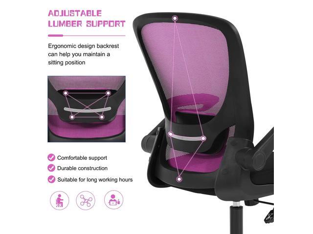 Dkeli Home Office Chair Pink Ergonomic Desk with Adjustable Lumbar Support & Flip-up Armrests Mesh Computer Thickened Cushion Swivel Executive for...