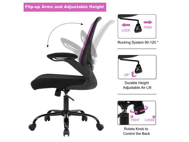 Dkeli Home Office Chair Pink Ergonomic Desk with Adjustable Lumbar Support & Flip-up Armrests Mesh Computer Thickened Cushion Swivel Executive for...
