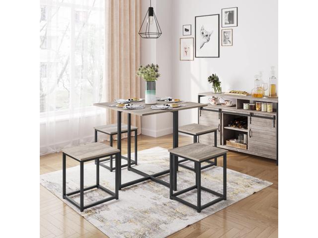 Yaheetech Dining Table Set for 4 Industrial Kitchen Table with 4 Chairs, Space-Saving Design for Apartment, Small Space, Breakfast Nook, Gray