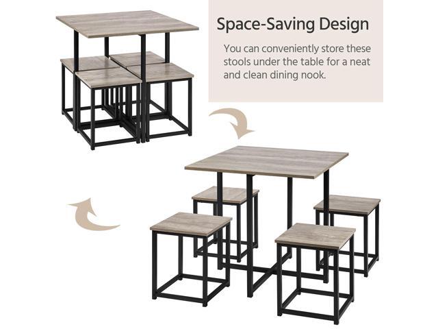 Yaheetech Dining Table Set for 4 Industrial Kitchen Table with 4 Chairs, Space-Saving Design for Apartment, Small Space, Breakfast Nook, Gray