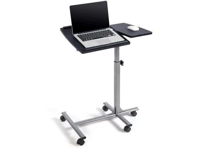 Tangkula Overbed Laptop Desk, Mobile Laptop Stand with Tilting Tabletop, Rolling Height Adjustable Bedside Table with Mouse Pad Cup Holder