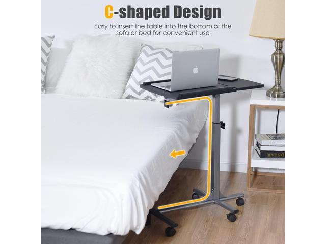 Tangkula Overbed Laptop Desk, Mobile Laptop Stand with Tilting Tabletop, Rolling Height Adjustable Bedside Table with Mouse Pad Cup Holder