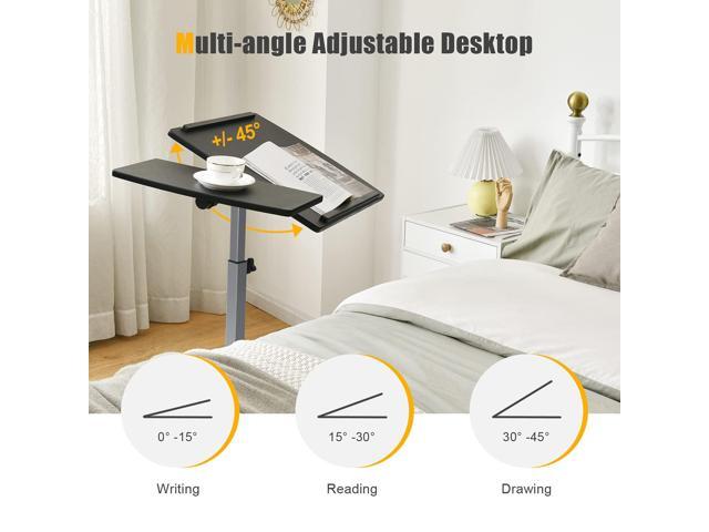 Tangkula Overbed Laptop Desk, Mobile Laptop Stand with Tilting Tabletop, Rolling Height Adjustable Bedside Table with Mouse Pad Cup Holder