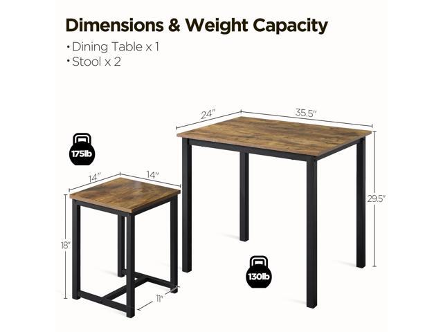 Yaheetech Industrial Dining Kitchen Table Set for 2 Breakfast Nook Table w/ 2 Stools for Dining Room Kitchen Small Space, Rustic Brown