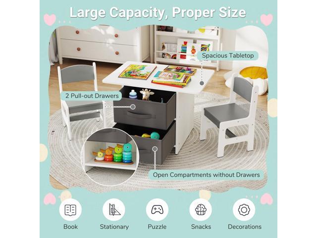 Costzon Kids Table and Chair Set, Wood Activity Table w/Toy Storage Baskets, Jigsaw Puzzle for Arts, Crafts, Reading, Children Playset Furniture...