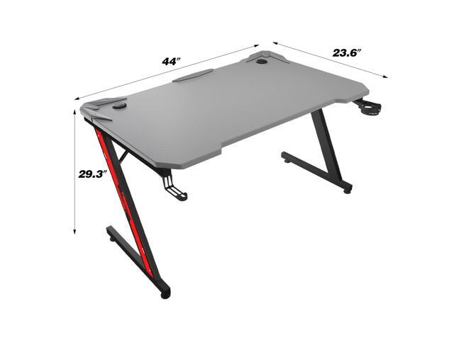 Homall Gaming Computer Desk with Carbon Fiber Surface, Gaming Table Z Shaped Pc Home Office with Cup Holder & Headphone Hook(44 in, Grey)