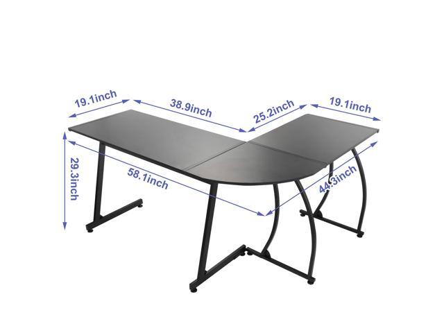 Modern L-Shaped Home Office Desk with Round Corner Computer Desk Gaming Writing PC Laptop Workstation with Solid Steel Frame Desktop (Black)