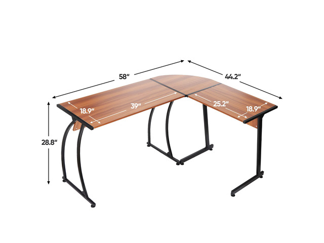 Saicool Modern L-Shaped Home Office Desk with Round Corner Computer Desk Gaming Writing PC Laptop Workstation with Solid Steel Frame Desktop (Walnut)