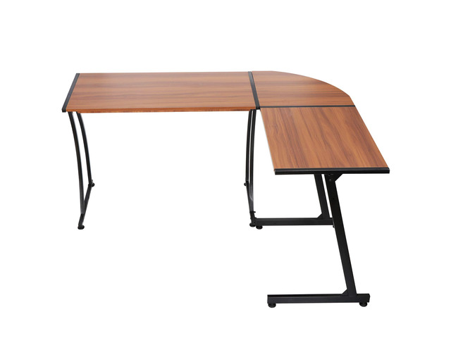 Saicool Modern L-Shaped Home Office Desk with Round Corner Computer Desk Gaming Writing PC Laptop Workstation with Solid Steel Frame Desktop (Walnut)