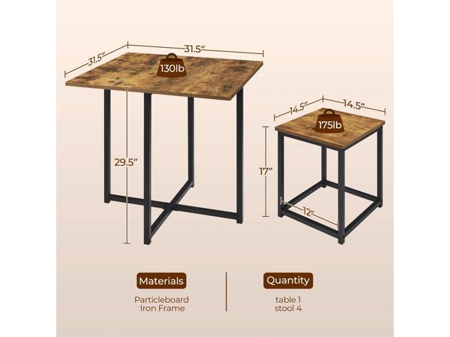 Yaheetech Industrial Dining Table Set for 4 Compact Kitchen Table and 4 Stools Space Saving Home Furniture for Small Space, Rustic Brown