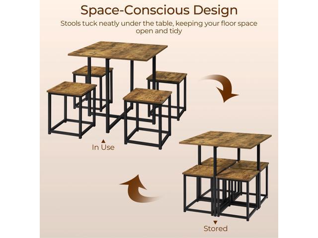 Yaheetech Industrial Dining Table Set for 4 Compact Kitchen Table and 4 Stools Space Saving Home Furniture for Small Space, Rustic Brown