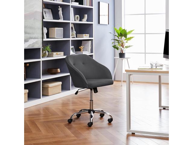 Yaheetech Boucle Desk Vanity Chair with Back Comfy Fluffy Swivel Office Chair with Wheels Adjustable Height Tilt Angle for Bedroom Ivory
