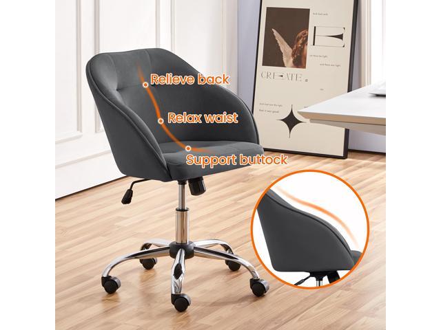 Yaheetech Boucle Desk Vanity Chair with Back Comfy Fluffy Swivel Office Chair with Wheels Adjustable Height Tilt Angle for Bedroom Ivory