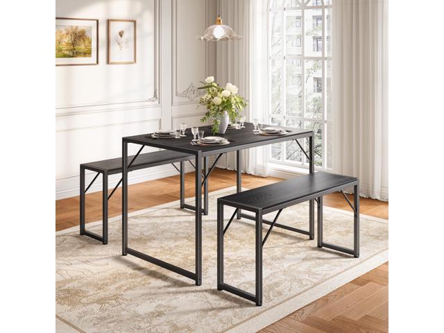 Bealife Dining Table Set for 4 with Metal Frame and MDF Board, Space Saving Kitchen Table with 2 Benches, Kitchen Table Set for Apartment, Dining...