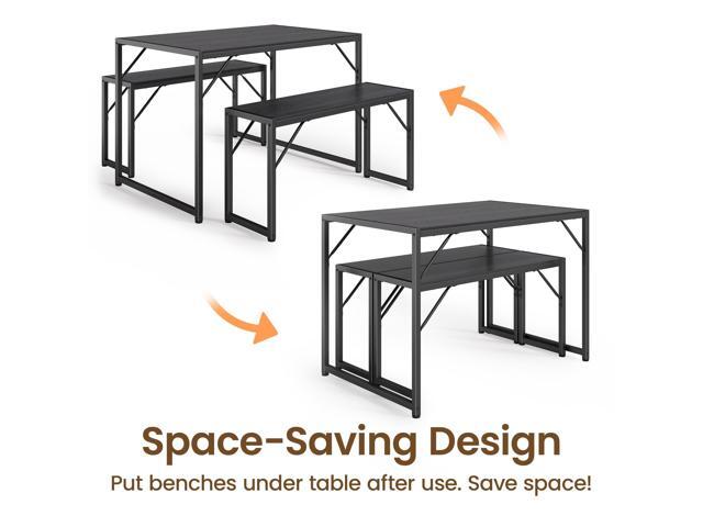 Bealife Dining Table Set for 4 with Metal Frame and MDF Board, Space Saving Kitchen Table with 2 Benches, Kitchen Table Set for Apartment, Dining...