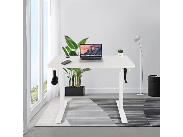 UNICOO Crank Adjustable Height Standing Desk, Game Table, Home Office Table, Computer Desk with USB and Wireless Charger (NTCSET-01-White - M2)