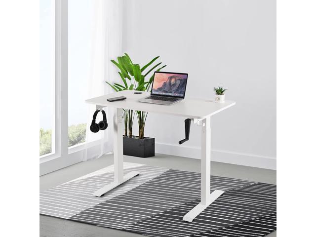 UNICOO Crank Adjustable Height Standing Desk, Game Table, Home Office Table, Computer Desk with USB and Wireless Charger (NTCSET-01-White - M2)